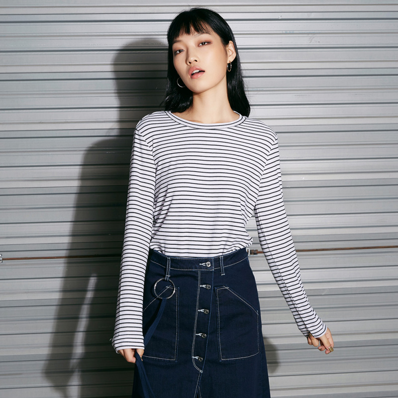 美特斯邦威长袖T恤女春装款潮流条纹基本T恤205743专柜款_1