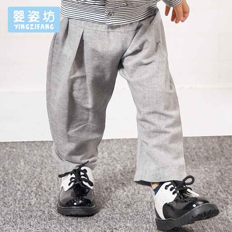 婴姿坊春季纯色复古百搭运动休闲男女童长裤