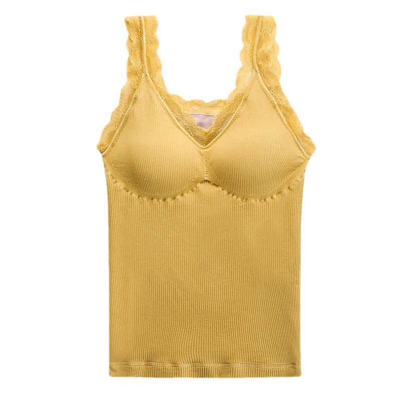 秋冬保暖背心女免穿文胸蕾丝V领修身舒适加绒带胸垫马甲图片