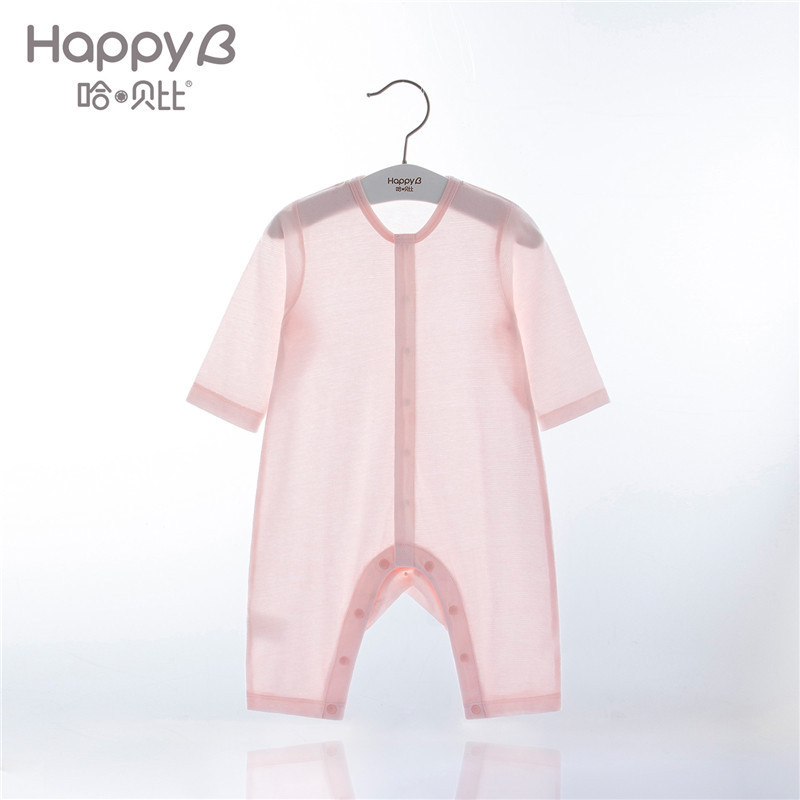 哈贝比（happyB）婴儿衣服男女宝宝长袖前开连体衣春夏薄款新生儿内衣