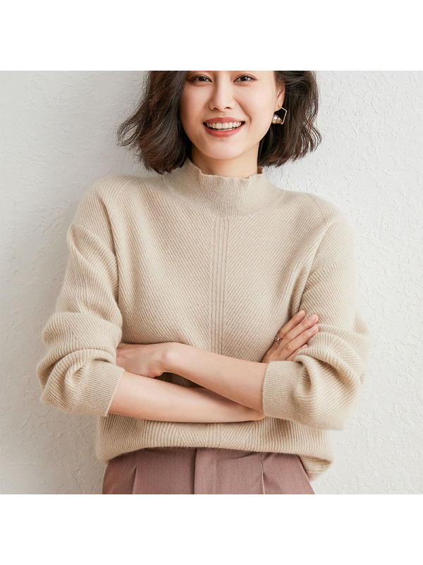恒源祥女士羊绒衫2020新款秋冬半高领宽松针织打底衫纯色毛衣女