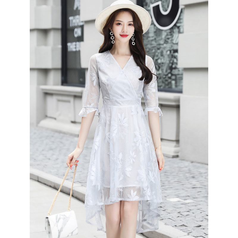 夏装2019女蕾丝网纱中款修身收腰显瘦连衣裙S82T1165L