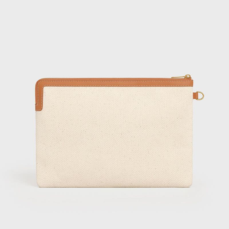 【预定】CELINE/思琳 CELINE标识织物面料和小牛皮饰带手拿包 10E63图片