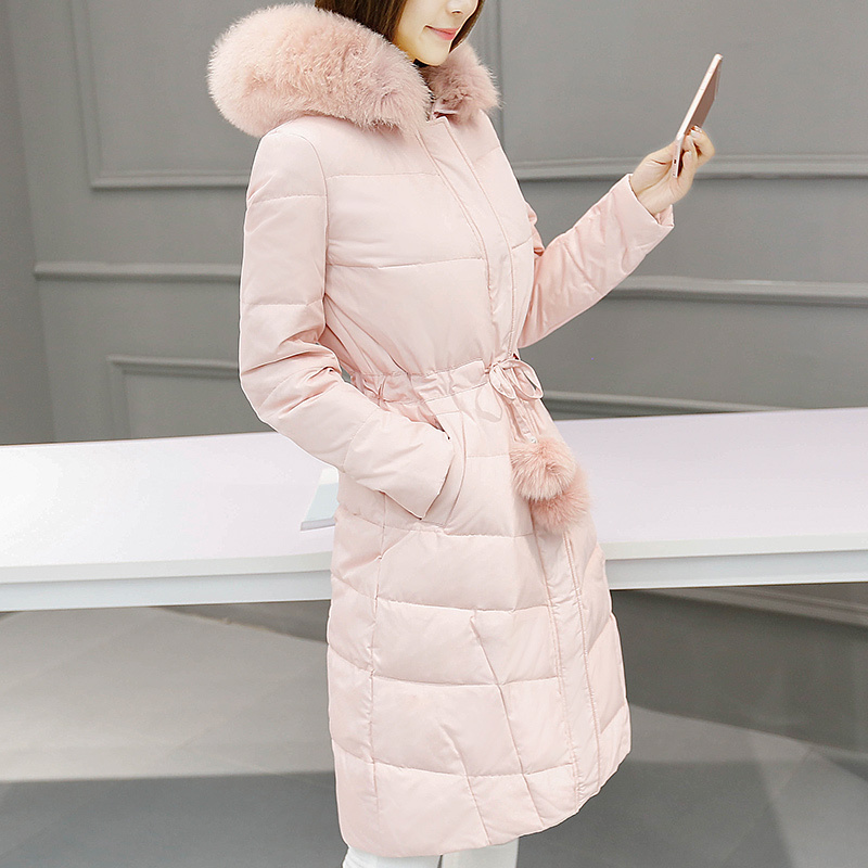 雅鹿羽绒服女中长款韩版修身保暖大毛领外套女冬装