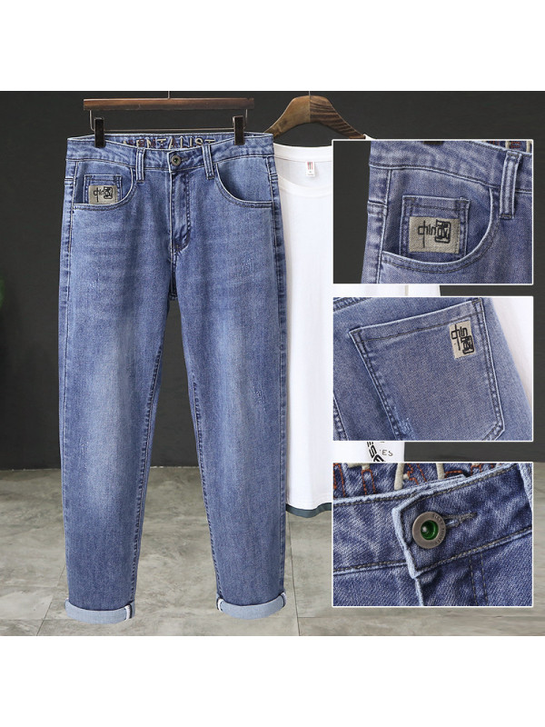 Ceba高弹力夏季薄款牛仔裤刺绣抖音男装长裤新塘牛仔裤男