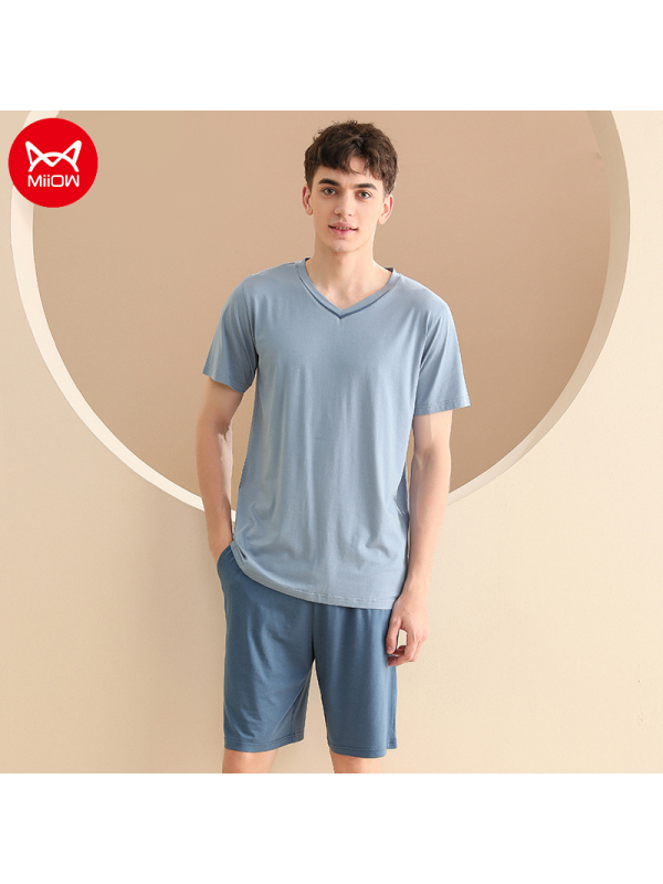 猫人睡衣男士春秋居家服薄款休闲莫代尔短袖短裤夏季家居服套装夏