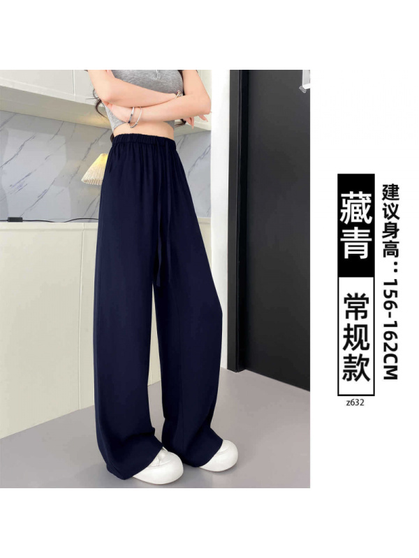藏青棉麻阔腿裤女新款夏季薄款慵懒宽松垂感直筒休闲亚麻长裤