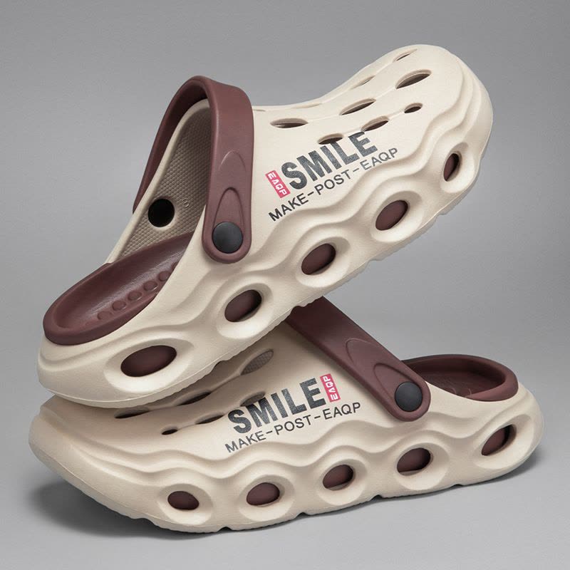 男士新款舒适潮流时尚日常休闲圆头厚底拼色洞洞鞋透气包头男鞋图片