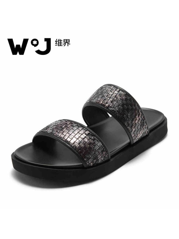维界潮流不跟风特殊编织轻便沙滩凉拖鞋 黑色 41