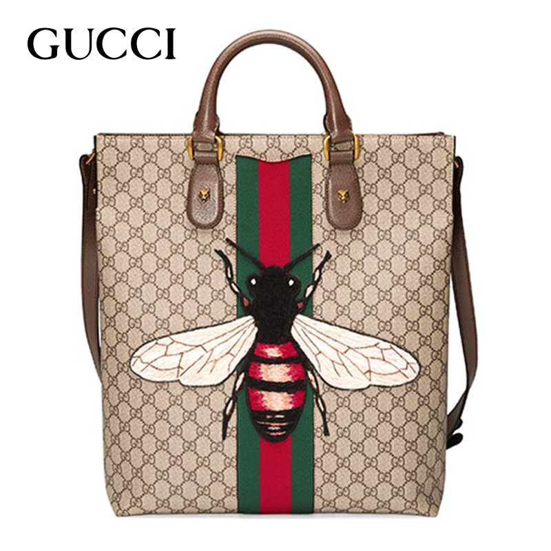 Gucci古驰男士手提包蜜蜂包帆布包单肩包