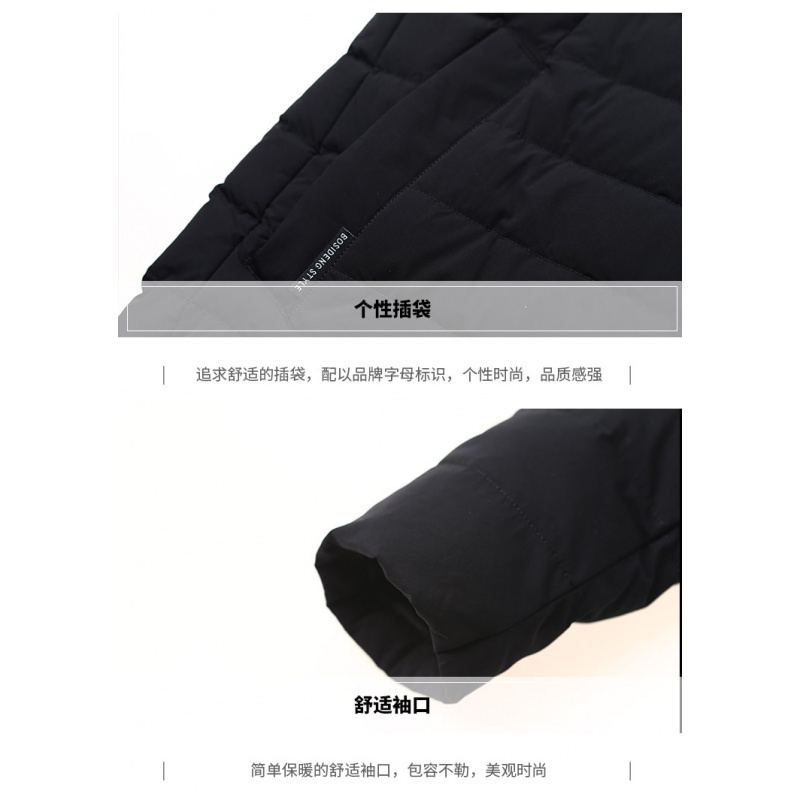 波司登白鹅绒中长款直筒英伦时尚立领羽绒服男