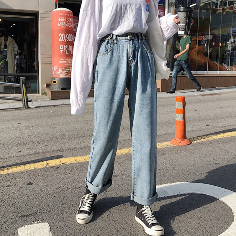 如熙宽松阔腿直筒牛仔裤女韩版学生怪味少女bf百搭显瘦
