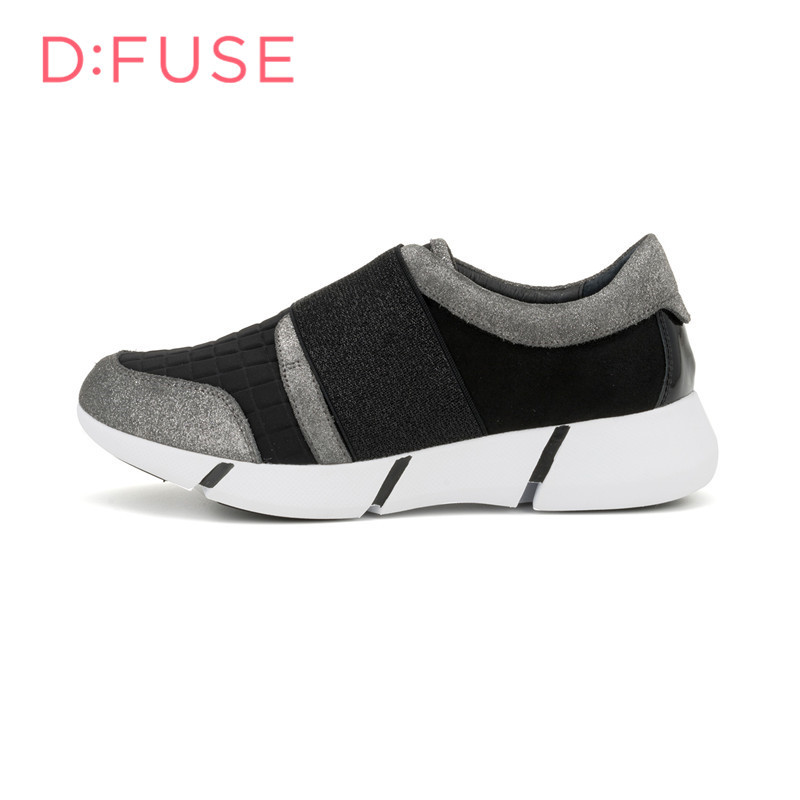 D：Fuse/迪芙斯单鞋秋新款牛皮圆头中跟拼色高帮女鞋DF63112084