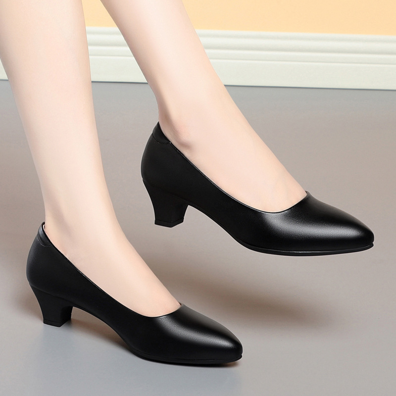 黑色高跟鞋女职业小皮鞋配正装商务工作鞋空乘礼仪鞋面试粗跟单鞋