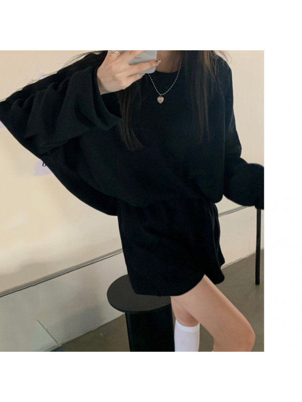 米尼绒棉质卫衣女秋装新款韩版纯色无帽薄款外套ins潮宽松上衣服