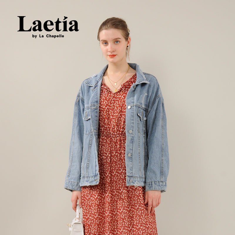 拉夏贝尔Laetia 2021春装新款韩版宽松破洞重工刺绣牛仔外套女