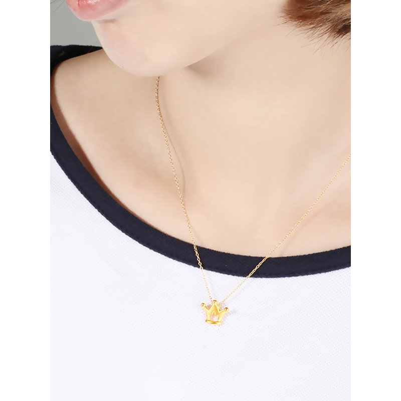 zhaoliang兆亮珠宝3d硬金皇冠黄金吊坠女款足金999项链坠礼物送女友