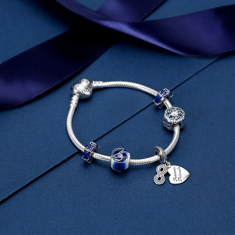 pandora潘多拉女款璀璨蓝色蝶翼系列永恒的爱diy组套