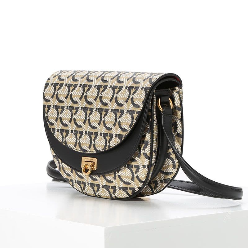 预订FERRAGAMO GANCINI 马鞍 老花款 单肩斜挎包21H986 织物\牛皮革图片