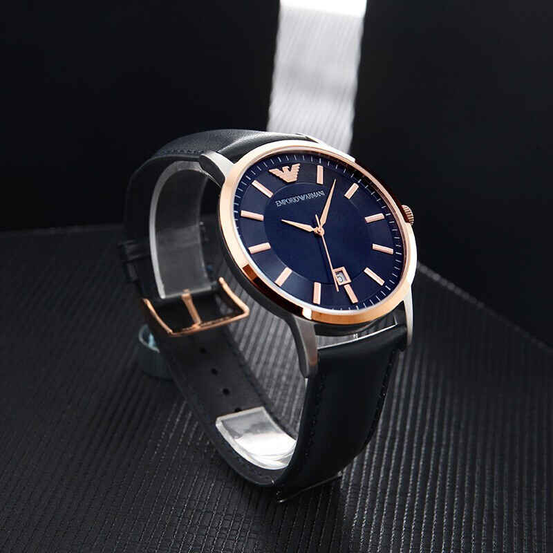 阿玛尼emporioarmani手表男士皮带电子石英表男士腕表商务蓝盘ar11188
