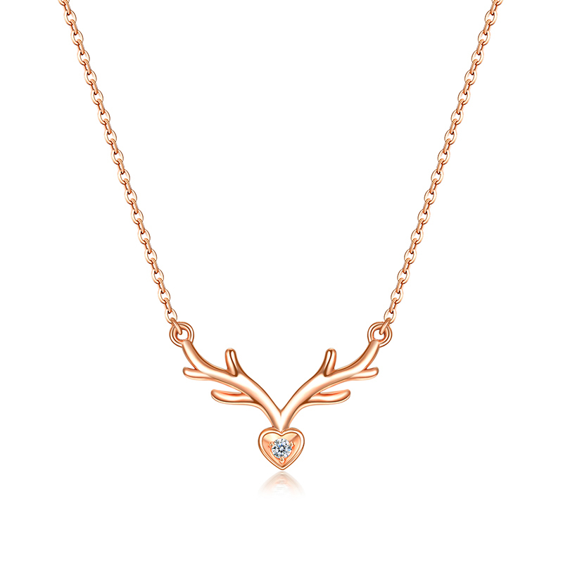 佐卡伊一路有你18k金玫瑰金钻石项链