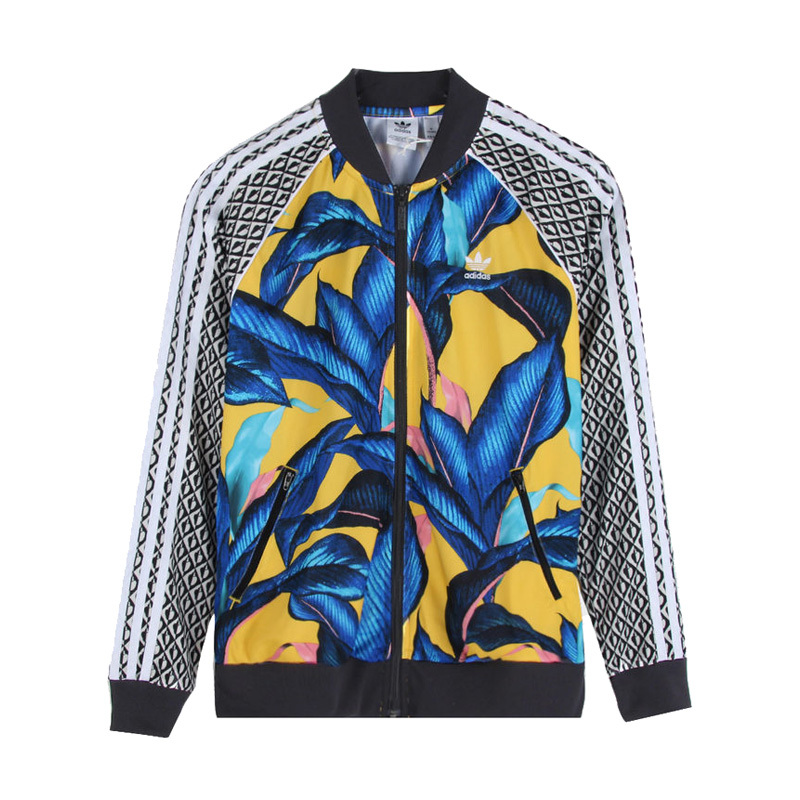 阿迪达斯三叶外套女秋季植物花卉立领运动夹克dh3066