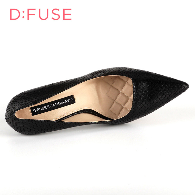 D：Fuse/迪芙斯尖头浅口鱼骨纹高跟细跟性感女鞋子DF61113066