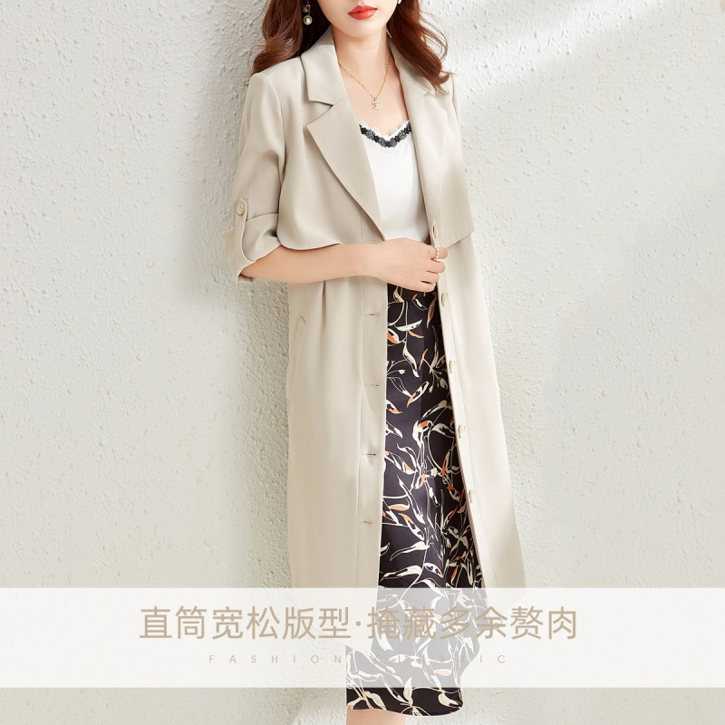 OUNIXUE欧昵雪 | [帅气干练中长款风衣]春季时尚翻领长袖系带宽松纯色外套女