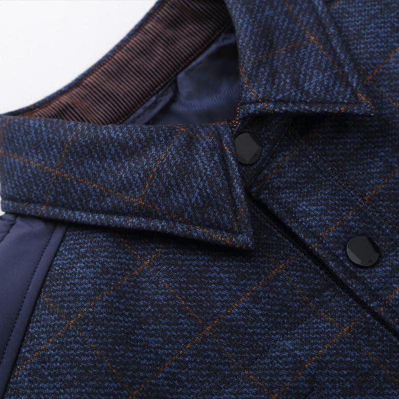 Edenbo/爱登堡棉服男 青年冬季中长款蓝色格子棉服时尚都市男外套