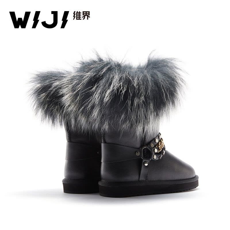 WIJI冬季新款时尚雪地靴个性纯色加绒保暖皮毛一体舒适中高筒女鞋图片