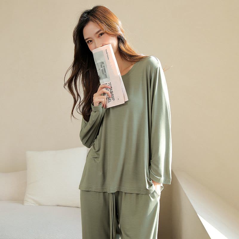 Jusen Shayu春季柔软莫代尔睡衣女春秋款薄款长袖宽松家居服女夏图片