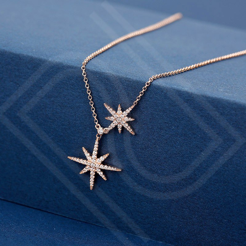 apmmonaco粉金色双流星项链女锁骨链毛衣链礼物送女友rc3351ox