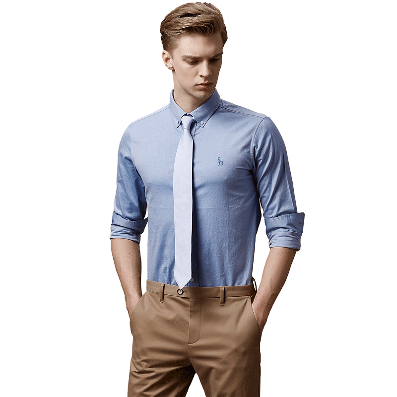 哈吉斯hazzys秋冬衬衫男斜纹青年布舒适简约英伦商务修身长袖衬衫橘色
