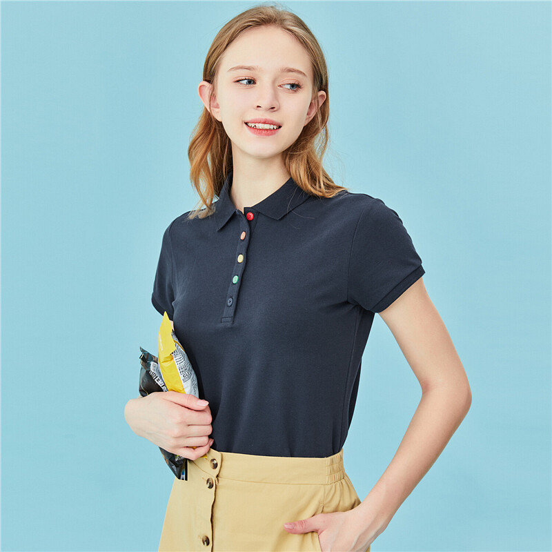 佐丹奴polo衫女装新款彩虹纽扣修身弹力棉翻领短袖polo衫05310380
