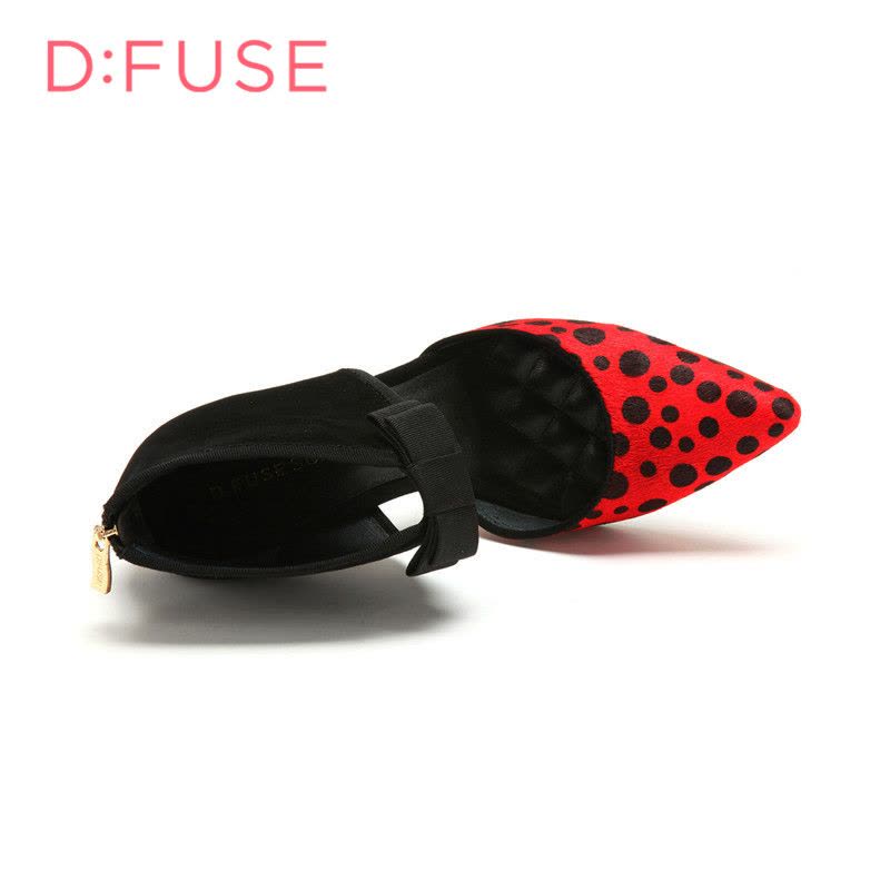 D：Fuse/迪芙斯秋羊皮波点拼色蝴蝶结尖头女单鞋DF53113086图片