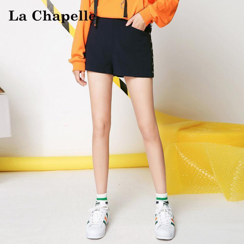 拉夏贝尔Puella秋季女装新款高腰休闲绑带短裤女鞋带裤子20011361