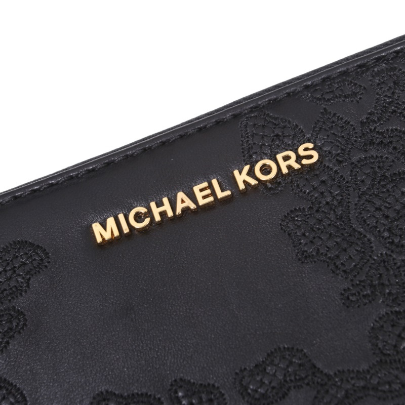 MICHAEL KORS女士黑色皮质长款拉链钱包32H6GL8E7T BLACK