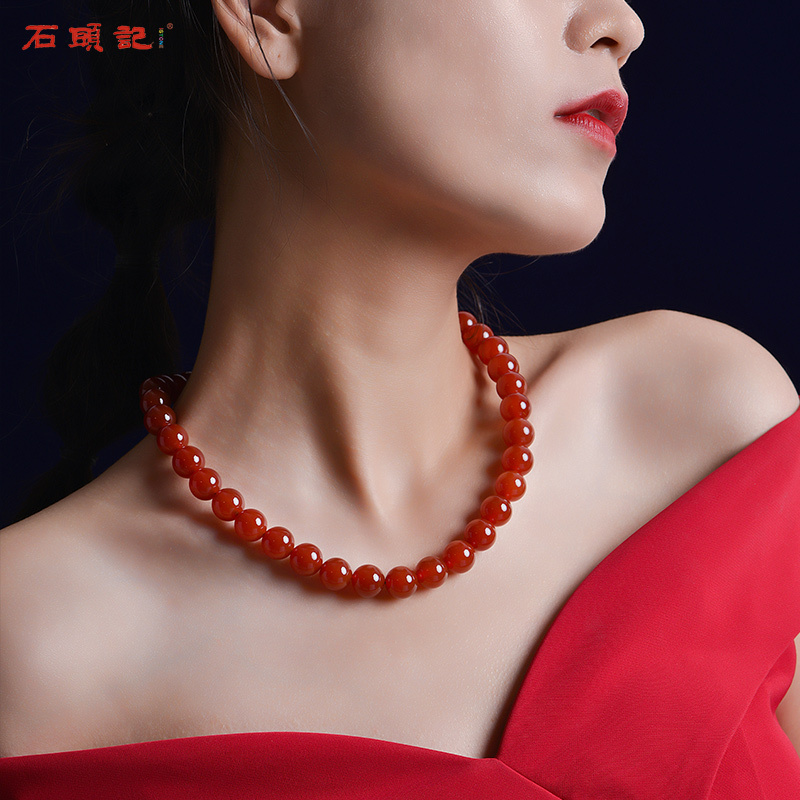 石头记红玛瑙项链女士中国风饰品毛衣链送妈妈送爱人首饰