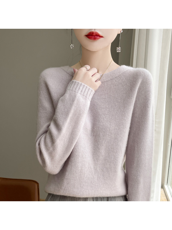 一线成衣圆领套头毛衣女秋冬宽松慵懒风安迪绒针织衫加厚保暖打底