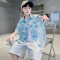 男童短袖衬衫套装夏季新款潮儿童夏装衣服男孩衬衣三件套炸街
