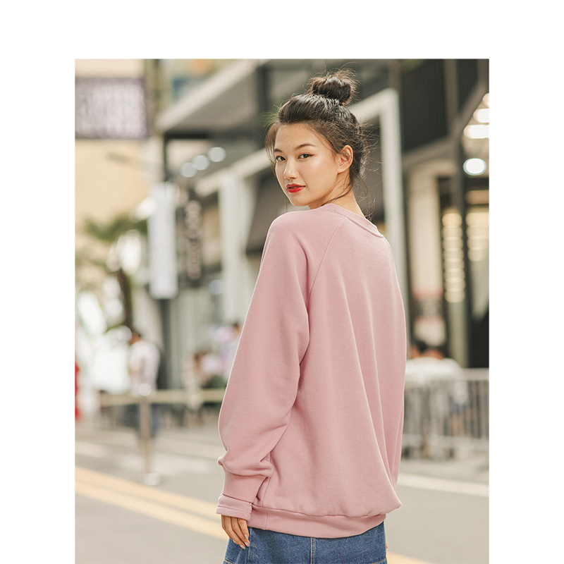 茵曼卫衣女2019秋季新款套头圆领文艺纯色字母绣花宽松版长袖上衣