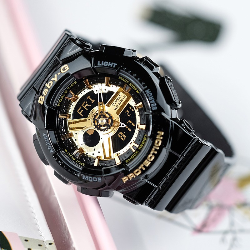 卡西欧（CASIO）手表 BABY-G 魔金双显 女士防震防水运动手表石英表BA-110-1A