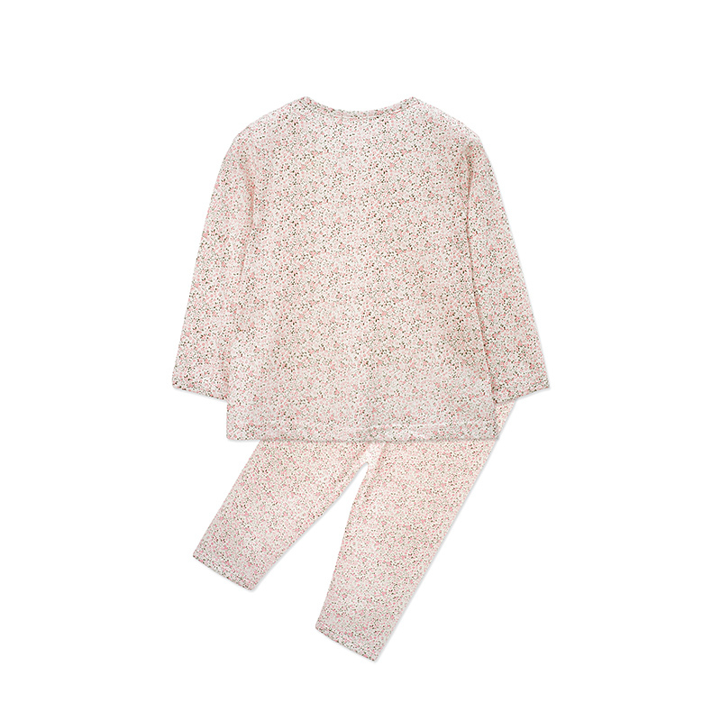 女童碎花开肩圆领家居服两件套