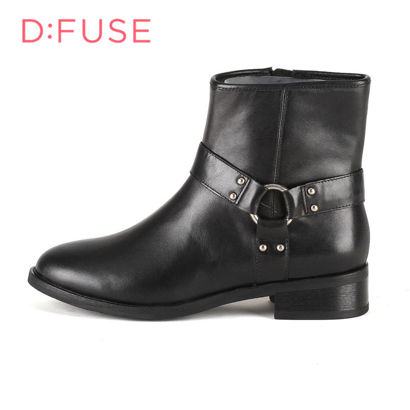 迪芙斯D:FUSE牛皮尖头低跟拉链皮带装饰深口女鞋DF54115512