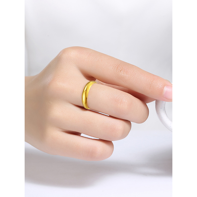 手拉手slaso珠宝黄金戒指男女款金戒指足金999简约光圈光面指环宽情侣