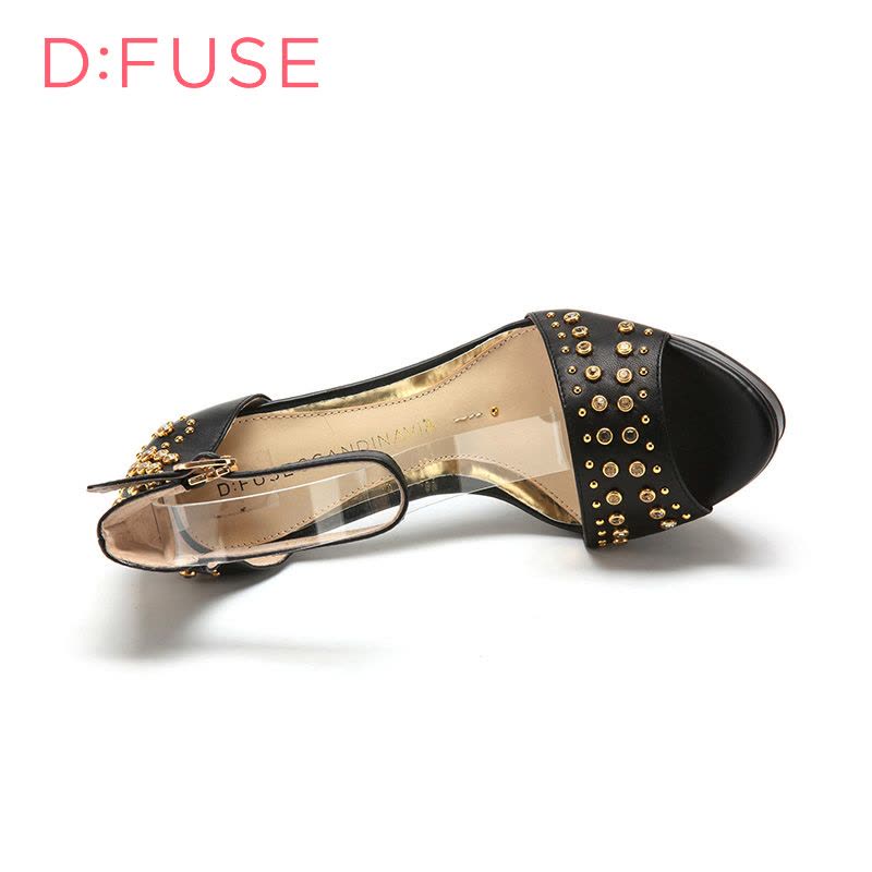 D：Fuse/迪芙斯夏新品羊皮铆钉水钻超高跟女凉鞋DF52113021图片
