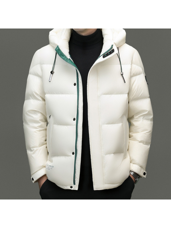 冬季新款90白鸭绒羽绒服男户外保暖立领纯色连帽休闲时尚外套