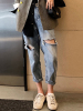 如熙 新款宽松显瘦破洞牛仔裤女时尚个性浅色裤子九分裤