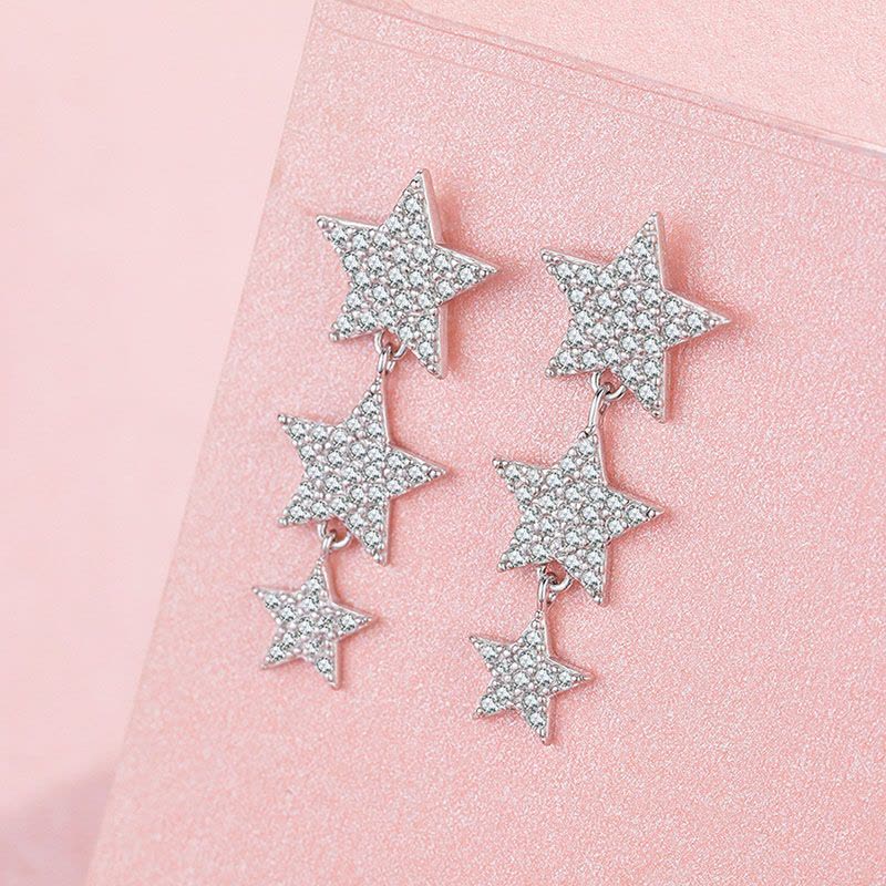 佰色传情BRIR纯银星星耳钉女简约气质耳环时尚精致短款耳饰图片