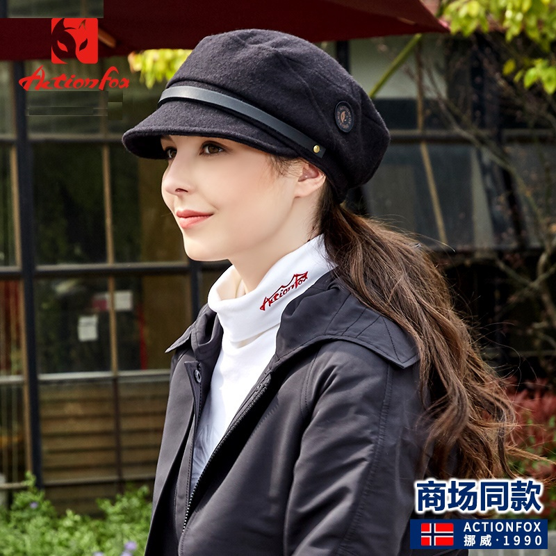 快乐狐狸actionfox女士八角帽韩版潮时尚女帽毛呢帽子贝雷帽